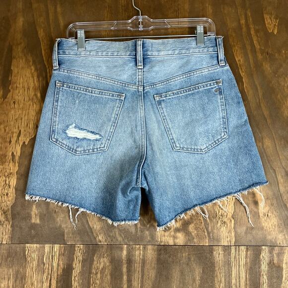 Madewell Womens Shorts Blue Denim Relaxed Mid Length Distressed 100% Cotton 25 - Picture 10 of 12